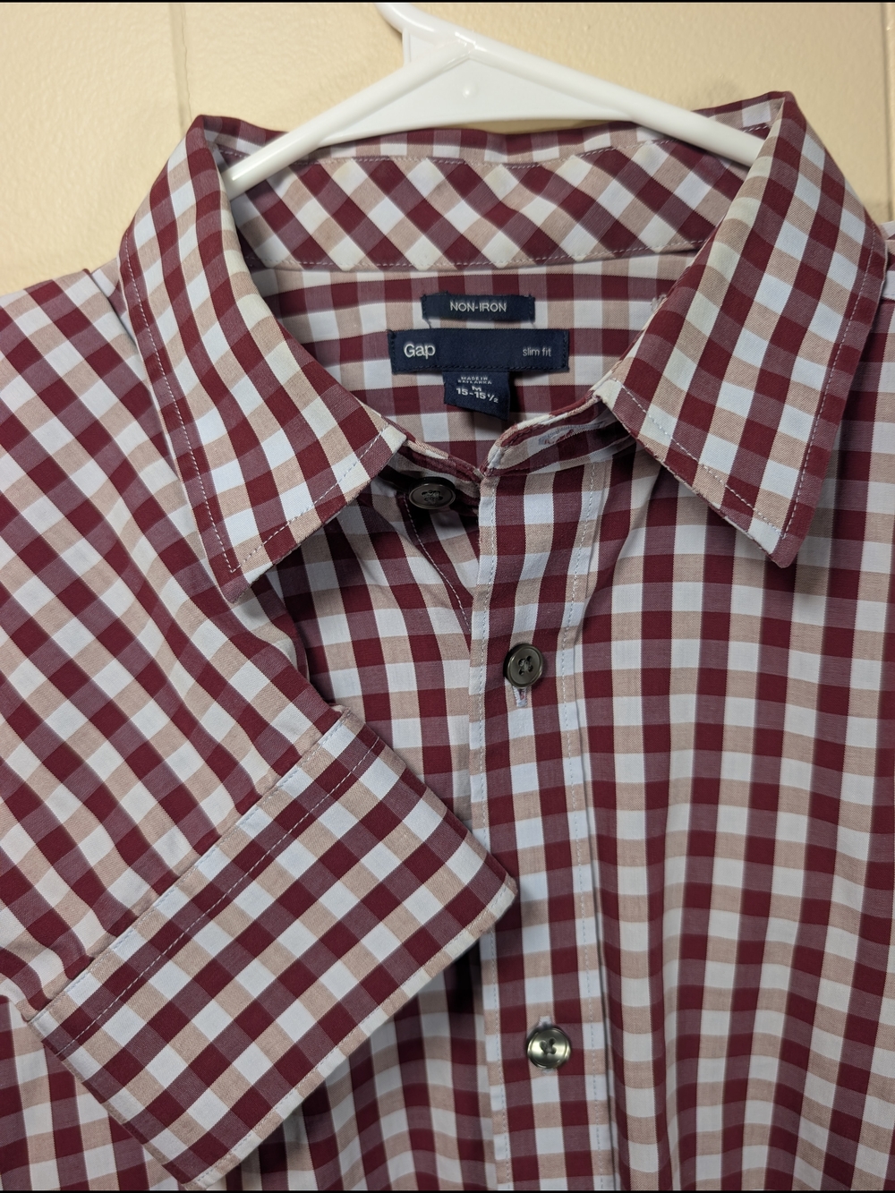 Gap Slim Fit Dress Shirt Mens 15–15.5 Red Check Non Iron Button Up